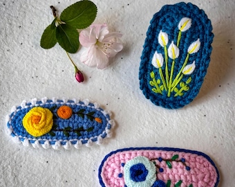Crochet Floral Hair Clip Bundle: Handmade Spring Hair Accessories
