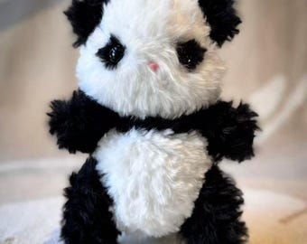 Handmade Crochet Furry Panda Plush: Soft Amigurumi Stuffed Animal