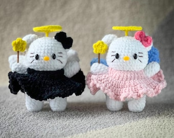 Crochet Kitty Angel Plush Keychain – 11cm Amigurumi cat keychain,  Handmade Bag Charm