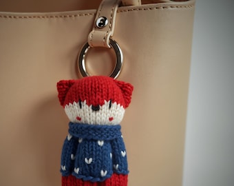 Hand-Knitted Fox Keychain | Cute Bag Charm with Pullover