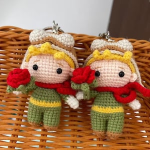 Crochet Little Prince Keychain: Handmade Cotton Bag Charm