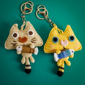 Hand Crochet Cat Keychain | “Fishy Cats” Bag Charm| Amigurumi Car Pedant | Cat lover gift |Adorable Accessory
