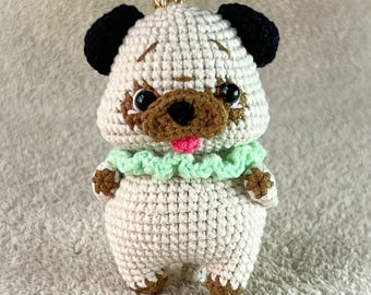Crochet Pug Keychain: Cotton Dog Car Charm, Dog Lover Gift