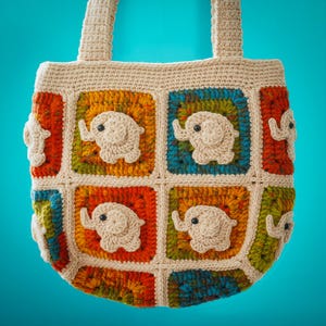 Crochet Elephant Shoulder Bag | Handmade Bag | Fully Lined with Zipper Pocket