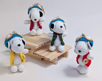 1 Snoopy 2 Westen | Crochet Pilot Snoopy Schlüsselbund | 9 Auswahl | Baumwollgarn Erdnuss Hund | | Taschenanhänger | Hund Liebhaber Geschenk