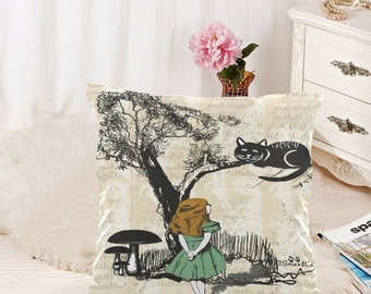Alice In Wonderland and Cheshire Cat Decorative Cushion Cover