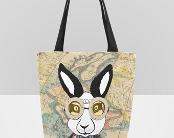 Steam Punk Giant Hare Rabbit Canvas Tote Bag, Shopping Bag