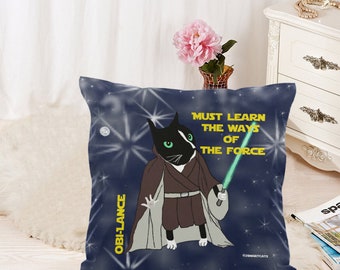 Black and White Tuxedo Cat Jedi Light Sabre Decorative Cushion Cover