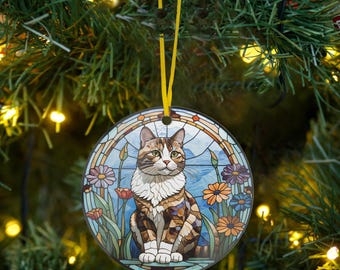 Adorno de gato atigrado y flores de margarita, regalo para amantes de los gatos