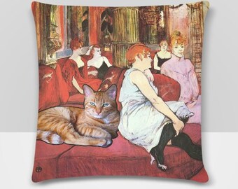 Ginger Cat in French Salon Lautrec Decorative Cushion Cover