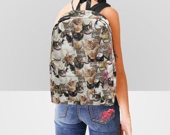 Cat Pattern Backpack Watercolor Multi-Cats Back To School Daily College Bag