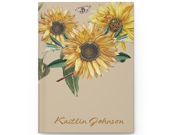 Personalized Notebook HardCover, Personalized Journal, Vintage Sunflowers Hardcover Journal, Mother's Day Gift, Gift For Her