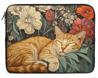 Funda para portátil con diseño de gato pelirrojo, funda para portátil con diseño de gato naranja durmiendo, imagen en ambos lados, regalo para compañeros de trabajo.