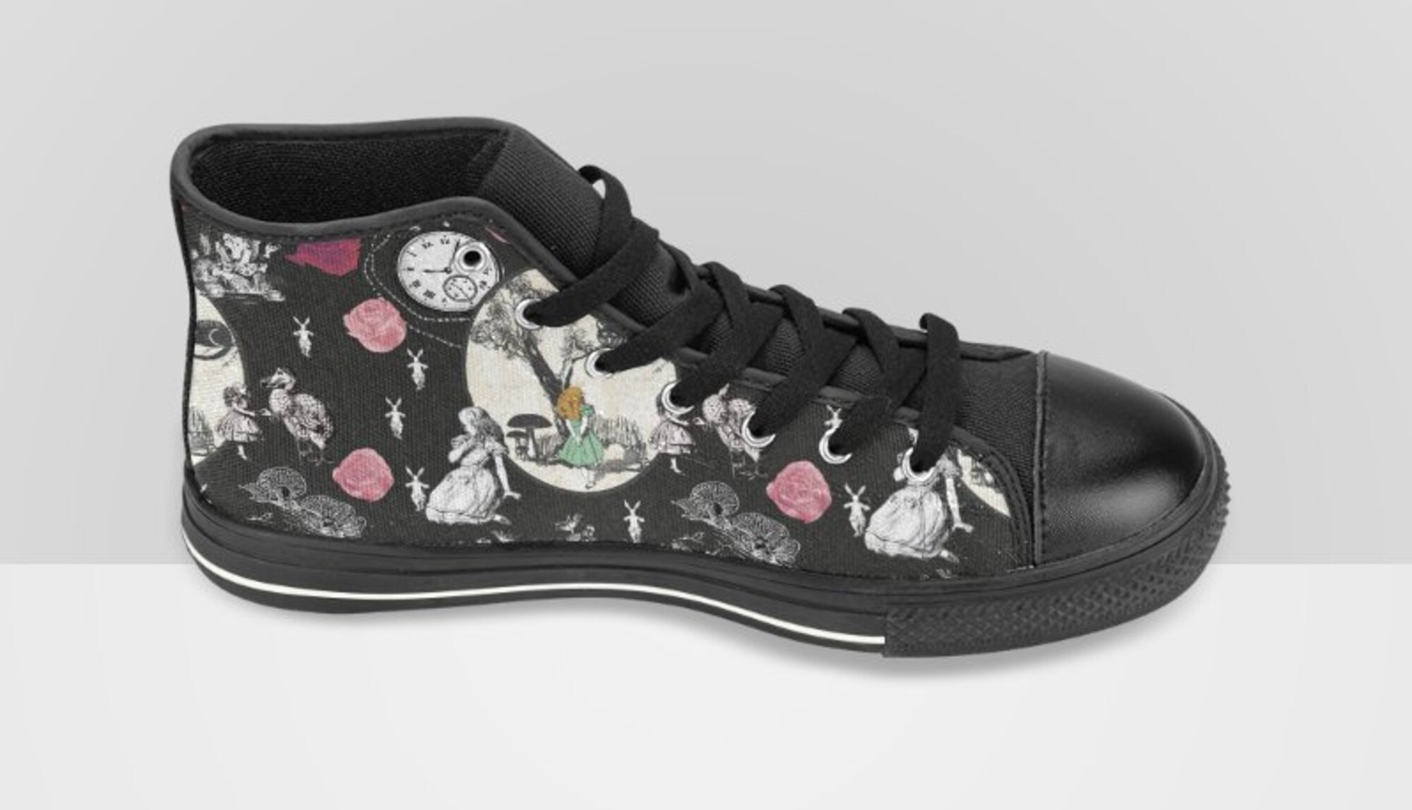 Alice In Wonderland Women's High Top Printed Sneakers, High Top Kicks