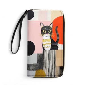 Cute Black & White Cat Faux Leather Wallet, Fun Colorful Cat Lover Wallet, Birthday Gift Christmas Present for Her