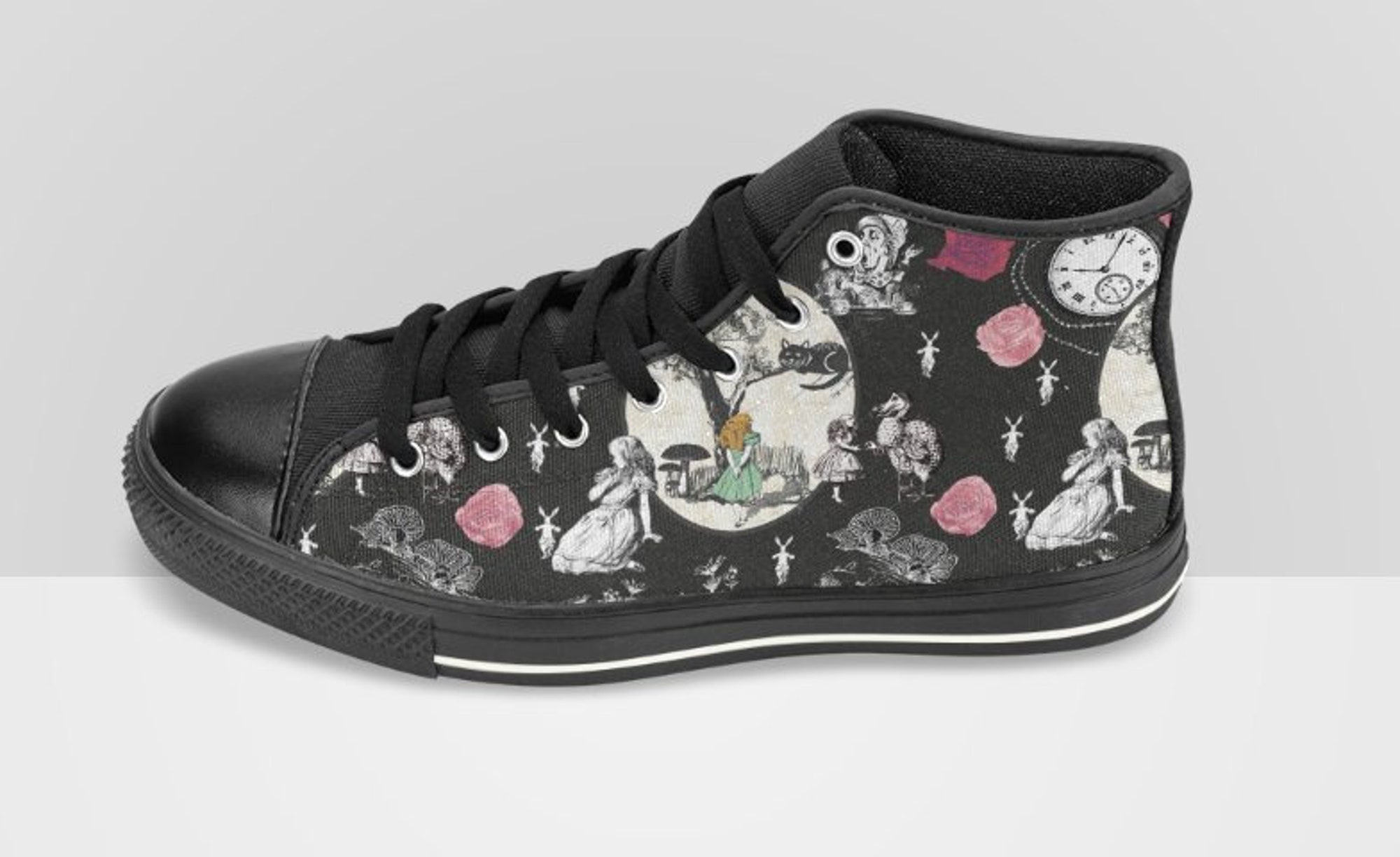 Alice In Wonderland Women's High Top Printed Sneakers, High Top Kicks