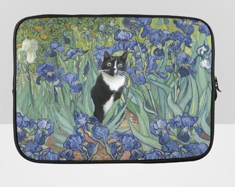 Funda para portátil Tuxedo Cat en Iris Field de Van Gogh, funda para MacBook Pro, funda para Microsoft Surface Pro3/4