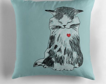 Cute Illustrated Cat With Heart Decorative Cushion Cover