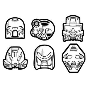 SVG-bestand Bionicle-maskers - op Lego Bionicle geïnspireerde digitale download voor ambachten, doe-het-zelfprojecten en themadecor