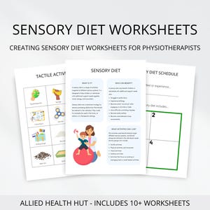 Fysiotherapie Zintuiglijke Dieet-werkbladen en visuele schema's, fysiotherapie voor kinderen en personen met ondersteuningsbehoeften bij een plan voor een zintuiglijk dieet