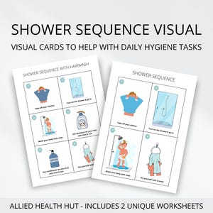 Douchevolgorde Visuele leerkaarten voor kinderen en ondersteuning bij autisme met dagelijkse hygiëne, douchen en dagelijkse routine