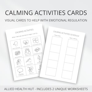 Cartões de atividade calmante e regulação emocional para crianças e trabalho de apoio a deficientes, cronogramas de terapia visual preenchíveis para gerenciar mudanças