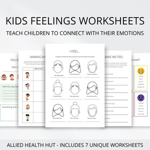 Kids Feelings Worksheets for Teaching Children to Connect with Emotions, Naming my Emotions Therapy, Feelings Chart & Feelings Thermometer