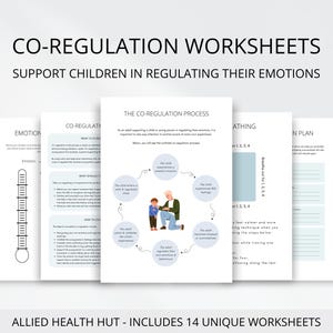 Feuilles de travail sur la thérapie de corégulation pour les enfants, régulation des émotions pour les enfants, tableau des sentiments et thermomètre avec mise à la terre et respiration