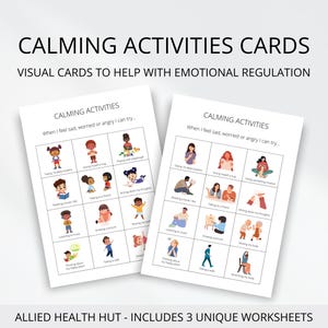 Cartões visuais de atividades calmantes para crianças, regulação emocional e gerenciamento de emoções para crianças, recursos para conselheiros e terapeutas escolares