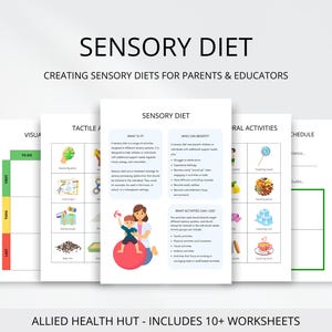 Arbeitsblätter zur sensorischen Diättherapie für Eltern, Lehrer und Betreuer, die Kinder bei taktilen und Höraktivitäten und visuellen Zeitplänen unterstützen