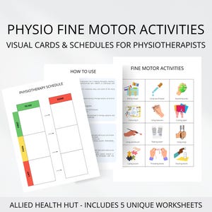 Schede didattiche di fisioterapia, schede visive e programmi per fisioterapisti che assistono bambini e supporto per disabili nelle attività motorie fini