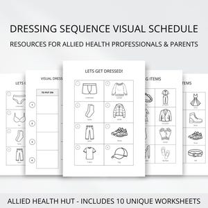 Tarjetas recortables con secuencias de vestimenta para niños y personas con discapacidad, programa visual de rutina matutina para padres o trabajadores de la salud afines