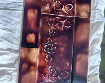 Antique Cambridge Tile Co. Tortoiseshell Fireplace Surround Lot ~88 Tiles + Floral Border c.1900 St. Louis Mansion Salvage