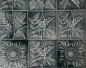 Antique Aesthetic Movement Wisteria Tile Panel — Trent & U.S. Encaustic, c.1885