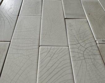 Antique AETCO White Fireplace Tiles 6x2 Subway Arts Crafts Set 57 Tiles