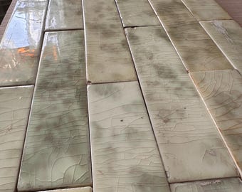 Antique Celadon-Clouded Ivory Fireplace Tiles — Extra-Large Surround Set