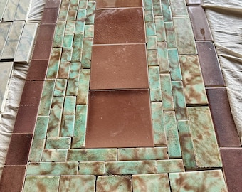 Antique AETCO Zanesville Hearth Tile Panel | Pink & Green Rustic Backsplash