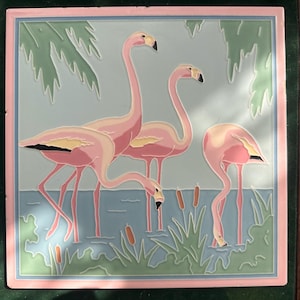 American Olean Water Bird Series Flamingos H804 Large 8.5” Tile MCM Pink 1950