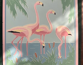 American Olean Water Bird Series Flamingos H804 Large 8.5” Tile MCM Pink 1950