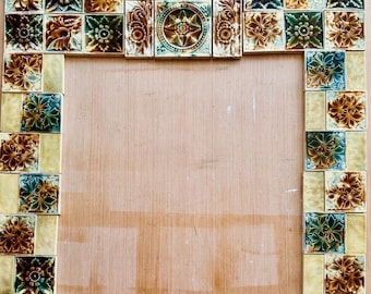 Antique Hamilton Ohio Majolica Fireplace Tile Set —Aesthetic Movement Relief Botanical