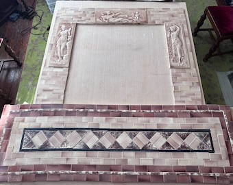 Antique Aesthetic Movement Tile Fireplace Surround & Hearth 3 Pictorial Panels