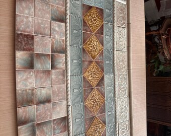 Antique Aesthetic Movement Fireplace Tile Surround Marked Trenton NJ c1890