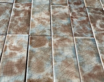 Antique Cambridge Fireplace Tile Set – Soft Opaline Blue & Cocoa Glaze – Cincinnati