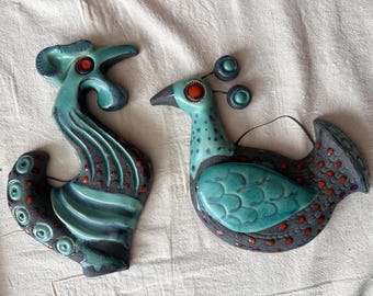Pair Atelier St Eloy Quebec Studio Pottery Bird Wall Sculptures Bourgeois Mid Century Modern