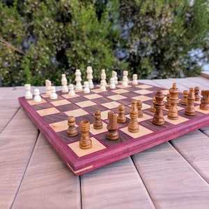Handmade wooden Chess Board, Board Made from walnut, maple and purple heart, custom chess board, small business. Holiday, birthday gift
