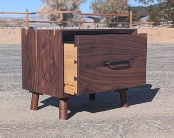 Handmade Nightstand with drawer: Post Modern Bedside Table. Custom sizes available upon request