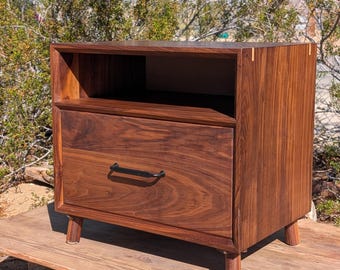 Solid wood nightstand with drawer and shelf