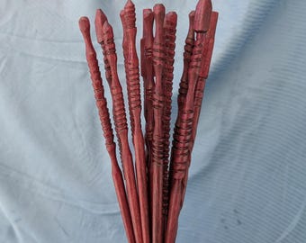 Palillos de madera de corazón púrpura hechos a mano - Ranura en espiral, 9 pulgadas