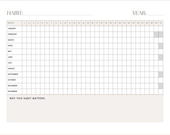 Printable Yearly Habit Tracker | A4 Minimalist Habit Planner | Self-Care and Productivity Journal Insert