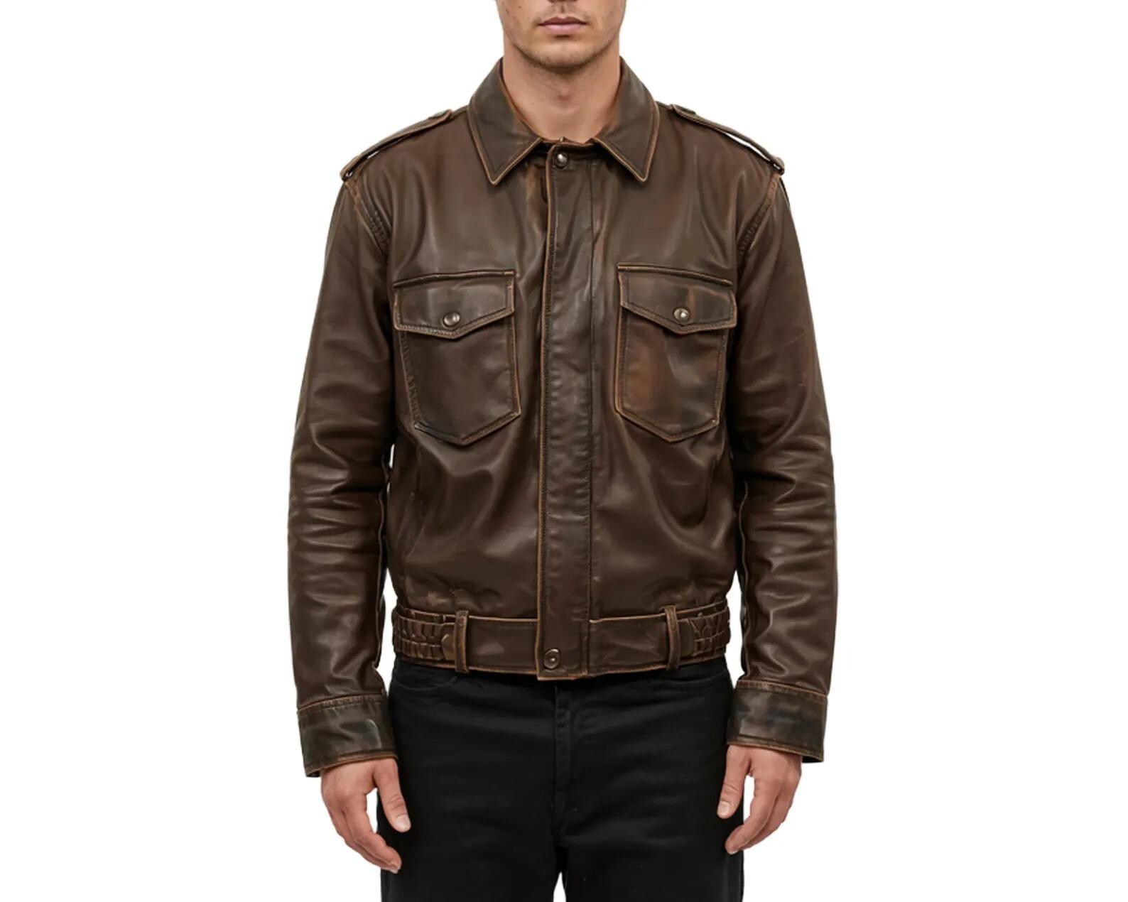 Men’s Real Leather Military Jacket Handmade Brown Sheep Leather Biker ...